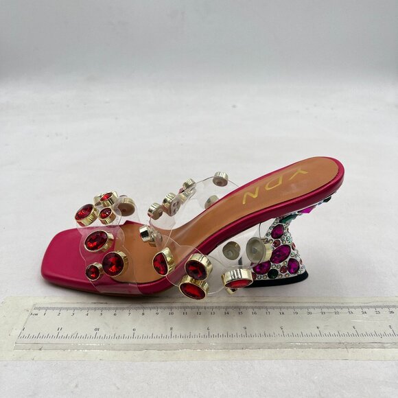 YDN Hot Pink Studded Mules Colorful Rhinestone Slippers Slip On Sandals - Picture 2 of 8